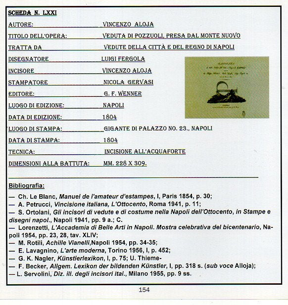 ALOJA - FERGOLA -"VEDUTA DI POZZUOILI PRESA DAL MONTE NUOVO"  anno 1804  - € 150