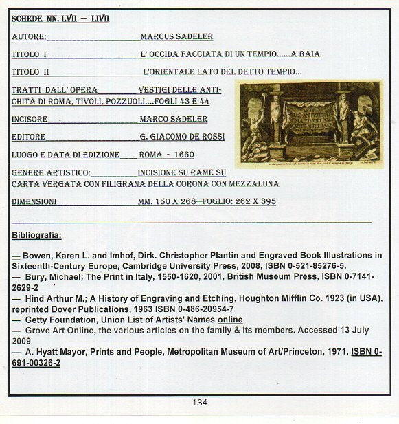 M. SADELER: "FACCIATE WEST ED EST DEL TEMPIO DI VENERE" anno 1660 -   € 220