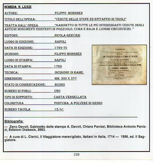 FILIPPO MORGHEN - VEDUTA DELLE STUFE ED EPITAFFIO DI TRITOLI"  anno 1770    €   220