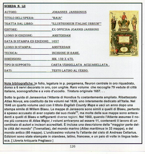 JOHANNES JANSSONIUS- "BAIA" - TESTO   LATINO AL VERSO -  anno 1657 -  €  250