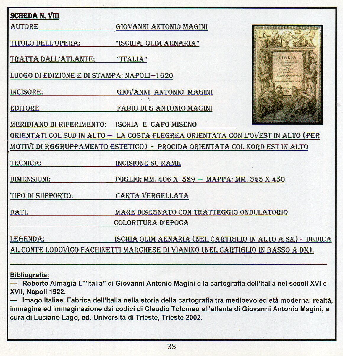 Giov. Ant: MAGINI : "ISCHIA, OLIM AENARIA" tratta dall'atlante ITALIA a.1620