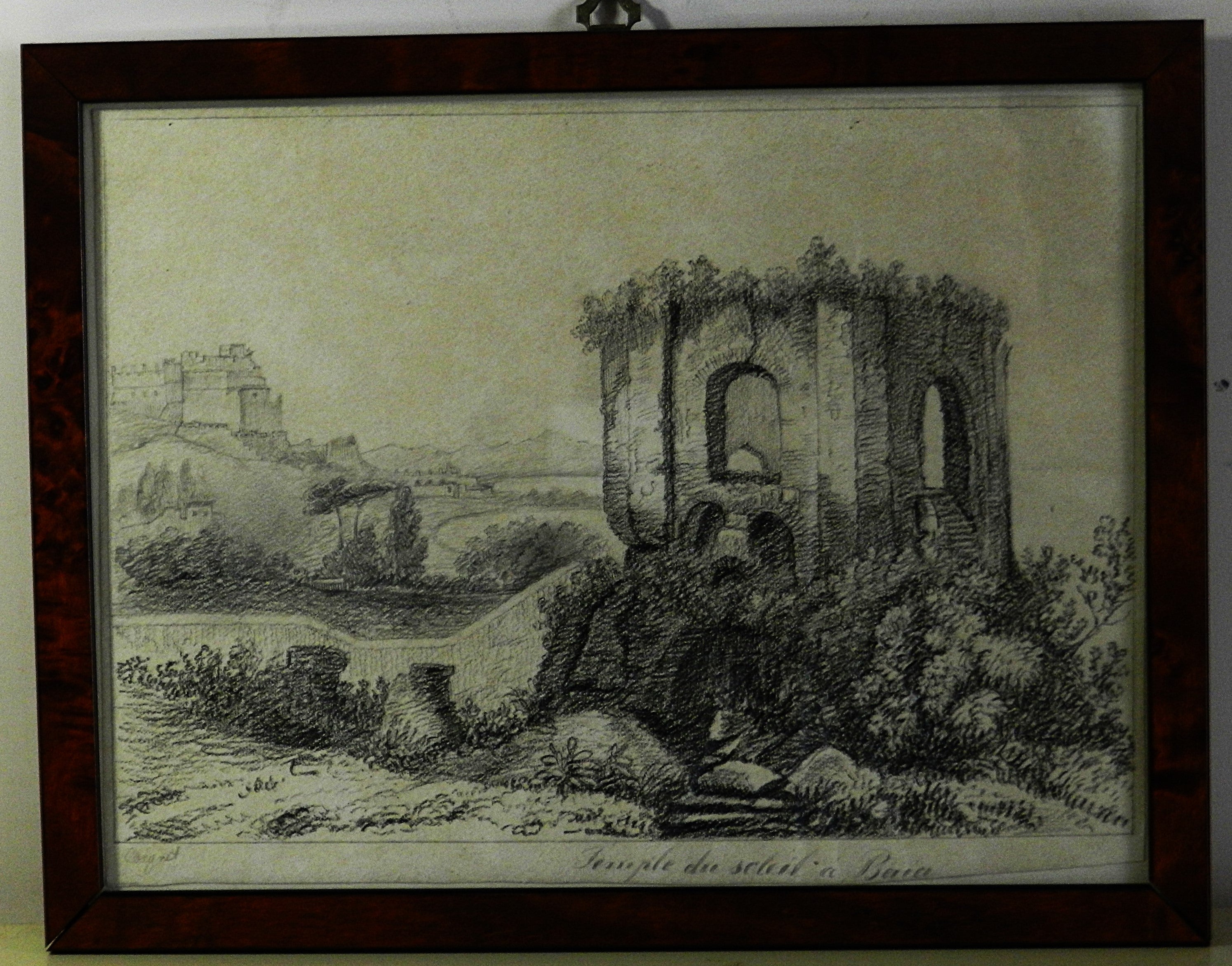 JULES  COIGNET  - DISEGNO SCHIZZO  ORIGINALE DEL "TEMPLE DU SOLEIL A BAIA" anno 1830    €  150